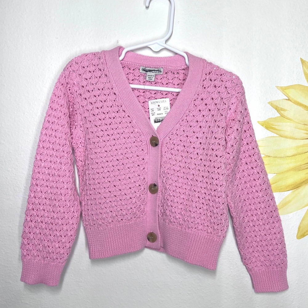 Crewcuts Girls Pink Pointelle Knit Cardigan Sweater XXS 2-3  NWT